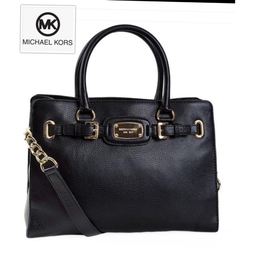 MICHAEL KORS LG Hamilton Black Pebbled Leather Top Handle/Crossbody Bag like NEW